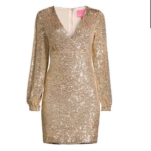 lilly pulitzer gold sequin dress Reagan Fitted Sequin Dress